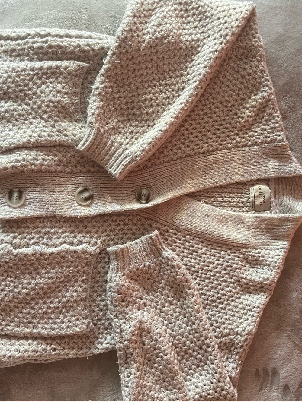 Urban Outfitters Cream Textured Knit Button Cardigan
